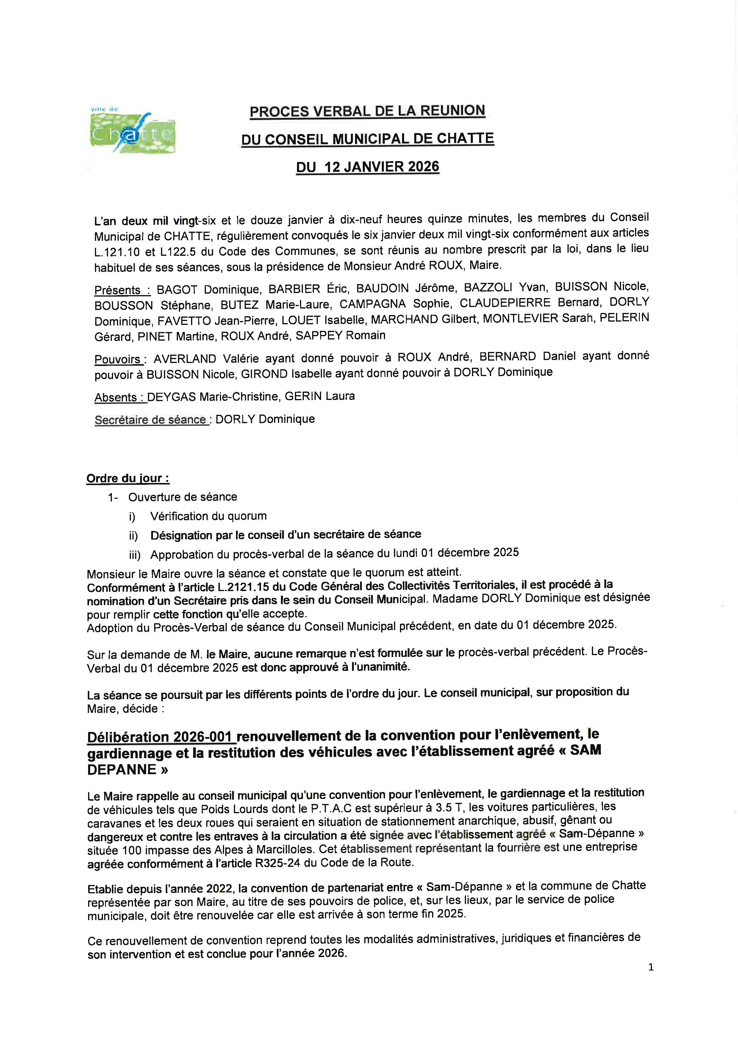 PV de séance CM du 12 janvier