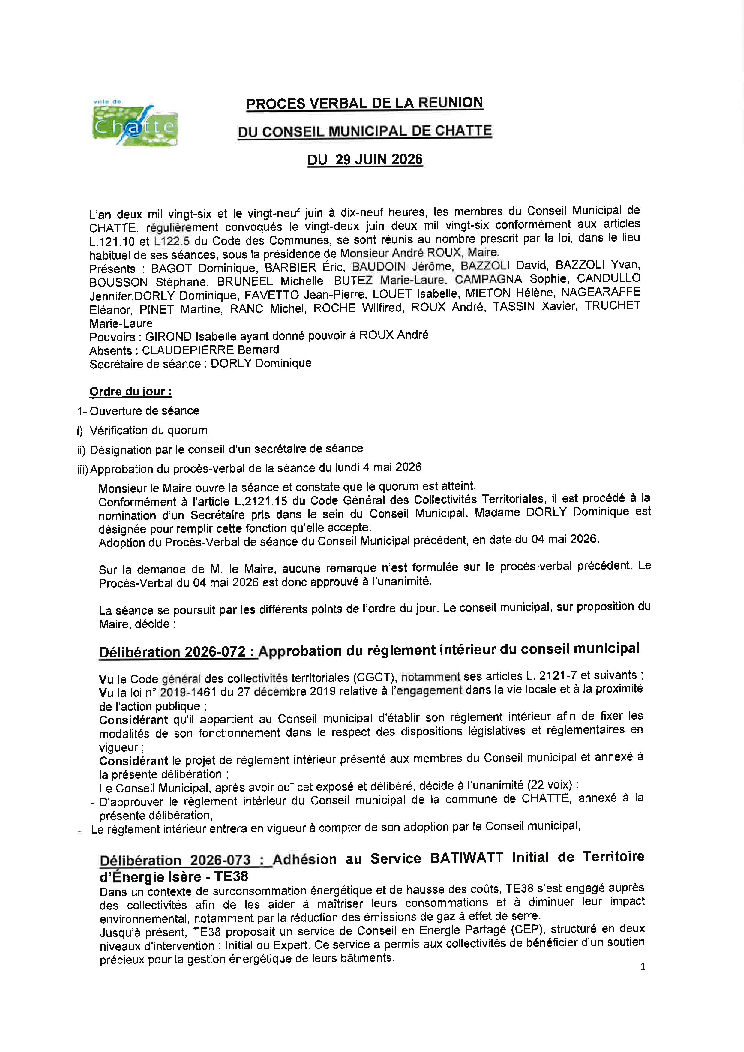 PV de séance du 29 juin