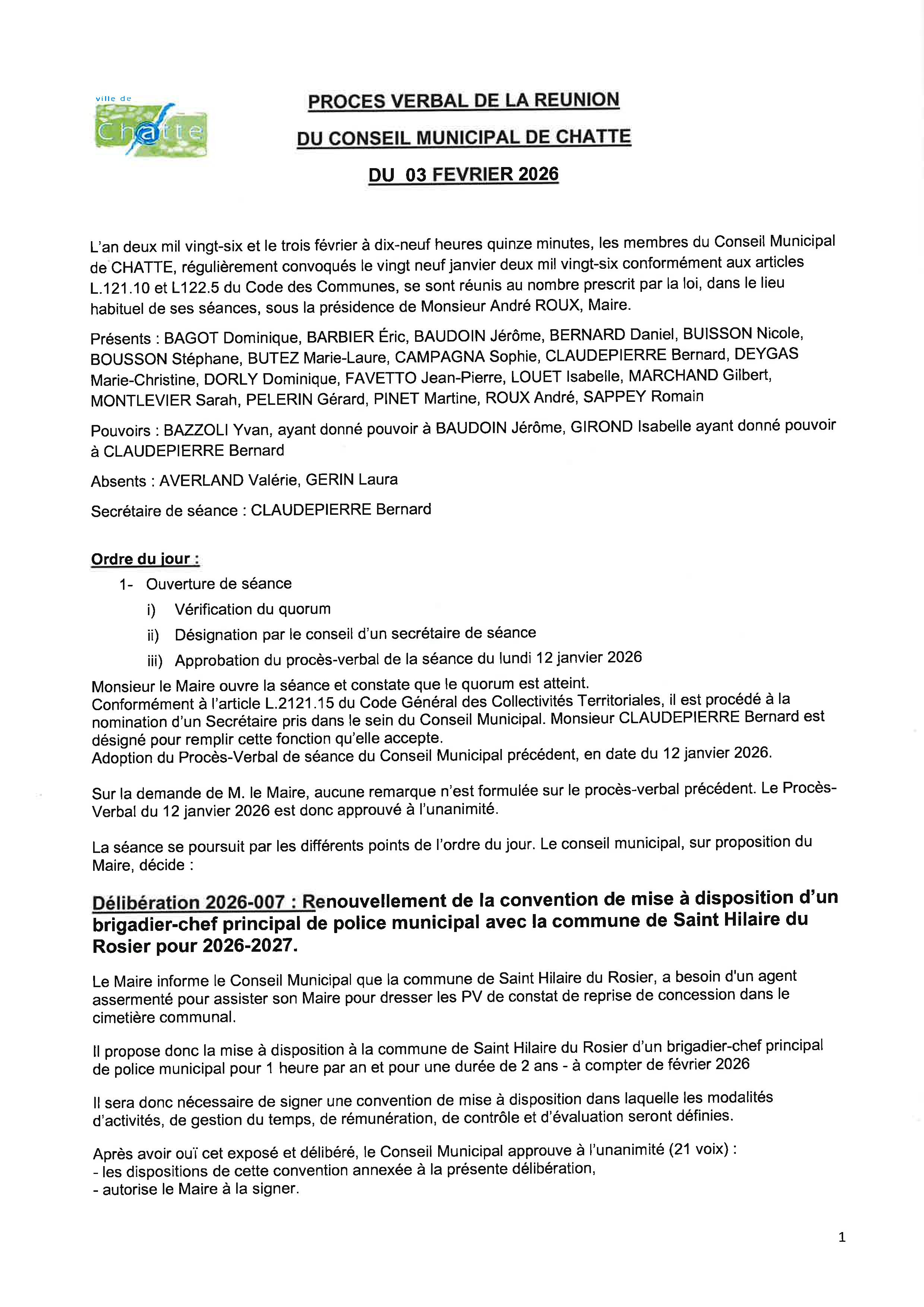 PV de séance CM du 03 février